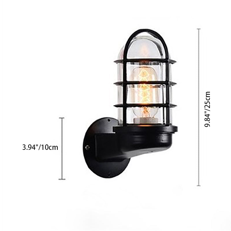 Contemporary Industrial Aluminum Round Cage 1-Light Waterproof Wall Sconce Lamp For Entryway