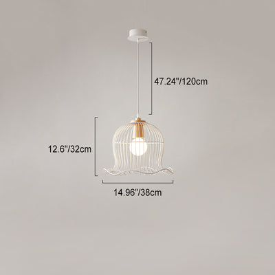 Contemporary Scandinavian Birdcage Wavy Edge Iron 1-Light Pendant Light For Dining Room
