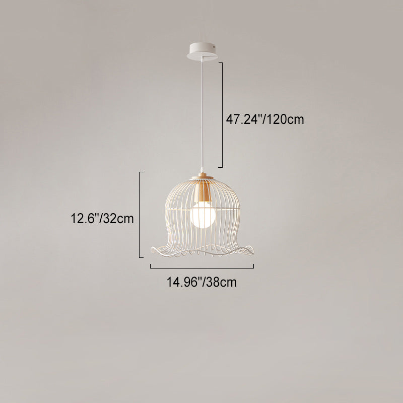 Contemporary Scandinavian Birdcage Wavy Edge Iron 1-Light Pendant Light For Dining Room