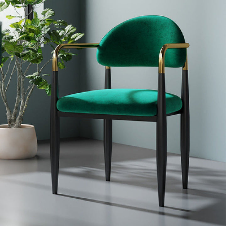Contemporary Nordic Square Half Round Velvet PU Leather Carbon Steel Dining Chair Backrest Armrest For Dining Room