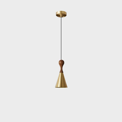 Nordic Simple Wood Art Full Copper Horn 1-Light Pendant Light