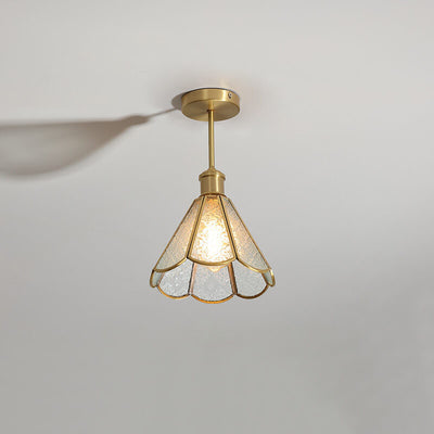 French Vintage Copper Gold Finish Frame Polygonal Glass 1-Light Semi-Flush Mount Ceiling Light