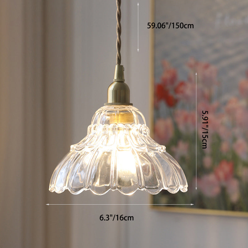 Moderne minimalistische Glockenblume Messing Glas 1-Licht Pendelleuchte für Wohnzimmer 