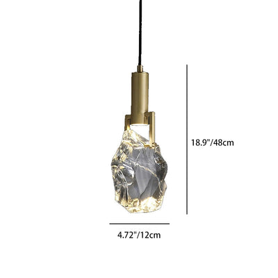Lustre suspendu contemporain de luxe en cuivre avec cristal de pierre 1 lumière pour salon 