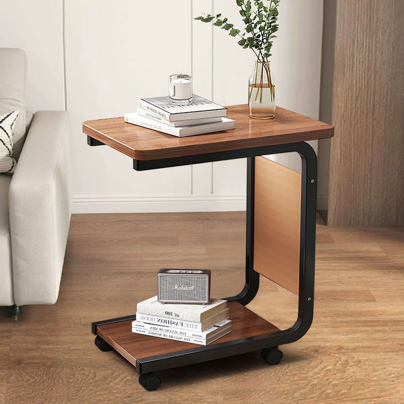 Moderner minimalistischer quadratischer Stahltisch mit Rollen und zwei Ebenen für das Wohnzimmer 
