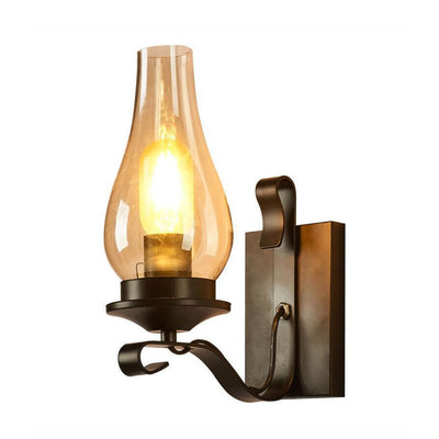 Industrial Vintage Wrought Iron Glass Bottle Lampshade 1-Light Wall Sconce Lamp