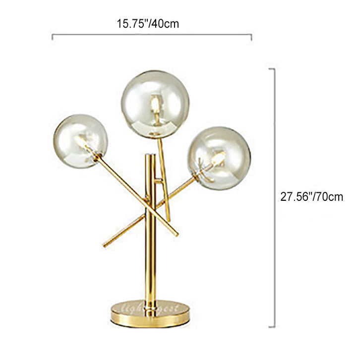 Lampe de table moderne minimaliste à 3 lumières en verre et acier inoxydable pour chambre à coucher 