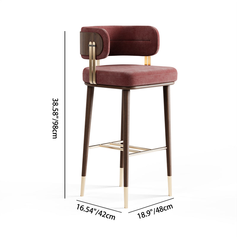 Tabouret de bar moderne en flanelle carrée de luxe avec pieds en bois et repose-pieds bas pour salle à manger 