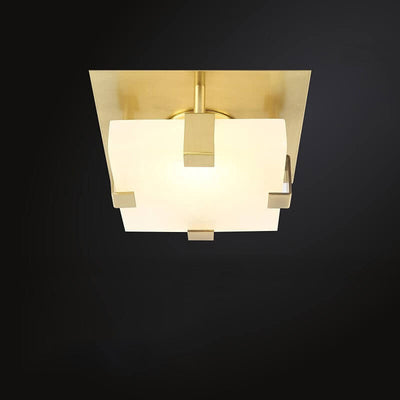 Modern Light Luxury Copper Cube Water Pattern Glass LED Semi-Flush Mount Ceiling Light