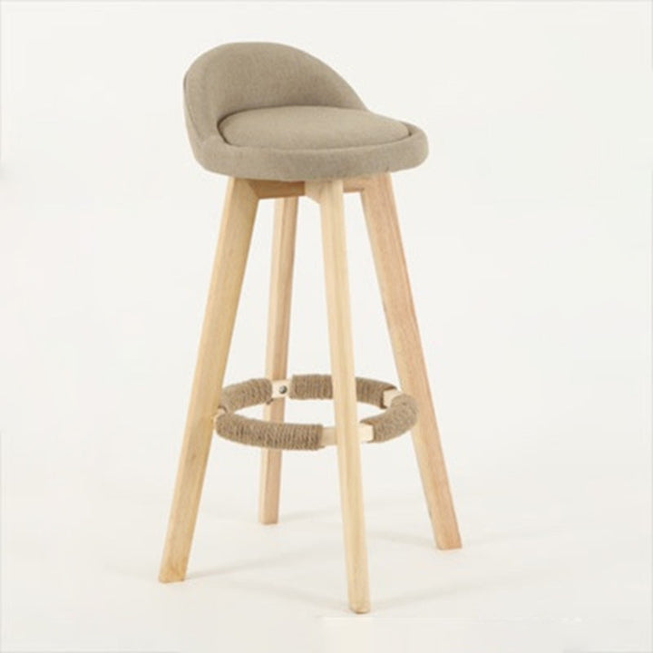 Tabouret de bar pivotant traditionnel vintage avec cadre en bois et tissu rond, dossier bas et repose-pieds pour salle à manger 