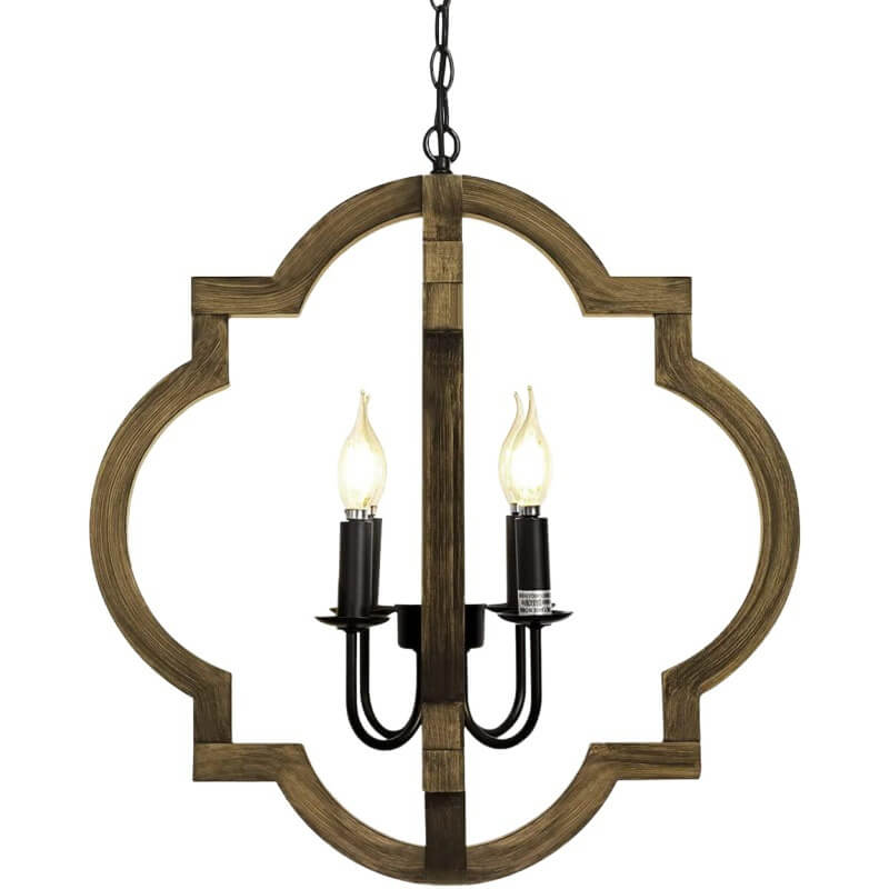 Lustre créatif à 4 lumières de forme spéciale en bois massif de style industriel 