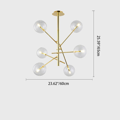 Moderner Mid-Century Magic Bean Glaskugel Eisenrahmen 6-Licht Kronleuchter für Wohnzimmer 