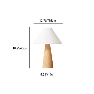 Traditional Japanese Vintage Cone Fabric Wood Base 1-Light Table Lamp For Bedroom