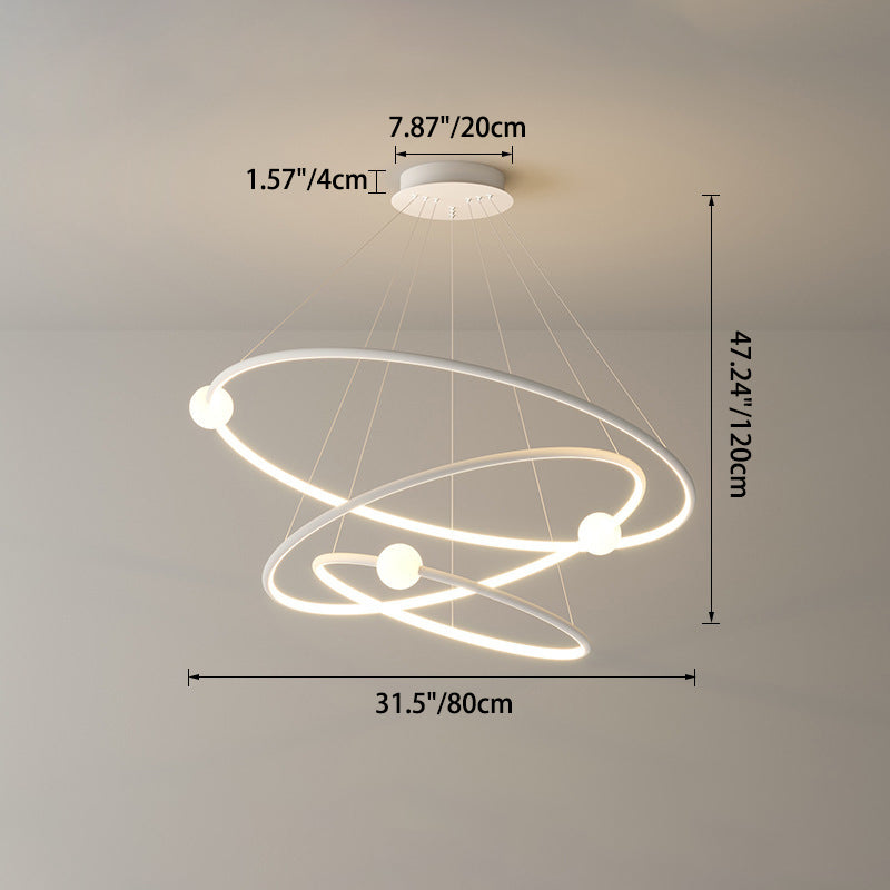 Moderner minimalistischer mehrstufiger Kreis aus Aluminium, Eisen und Silikon, LED-Kronleuchter für Wohnzimmer 