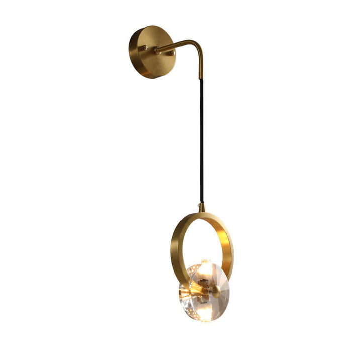Moderne goldene Glamour-Kupfer-Kreis-Ring-Kristall 1-Licht-Wandleuchte 