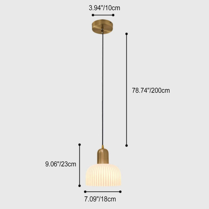 Japanischer Wabi-Sabi Messing Halbkreis Faltglas 1-Licht Pendelleuchte 