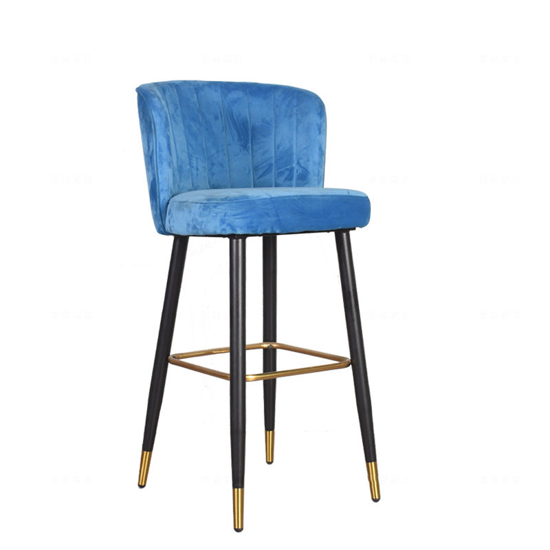Tabouret de bar carré en bois de frêne moderne simplicité avec dossier et repose-pieds en fer, velours, acier inoxydable et éponge pour cuisine 