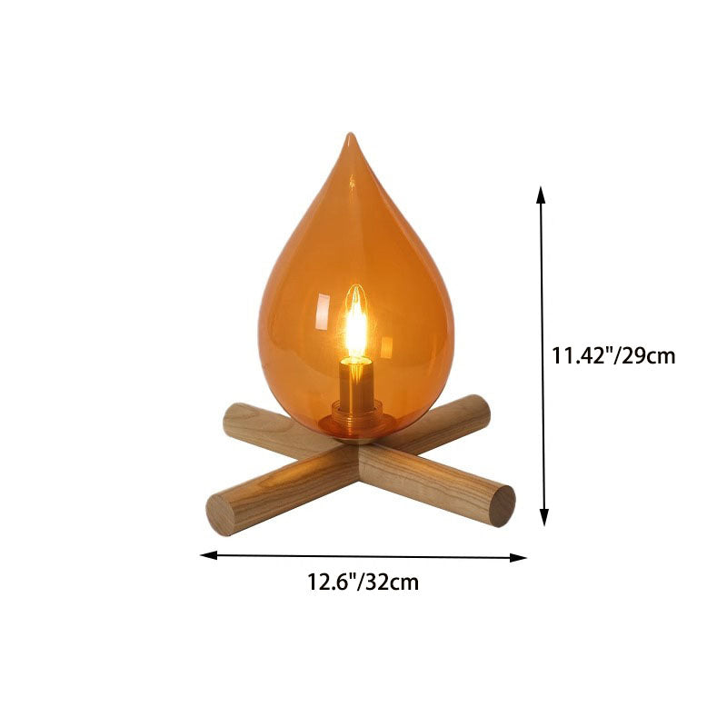 Modern Art Deco Fire Wood Glass 1-Light Table Lamp For Living Room