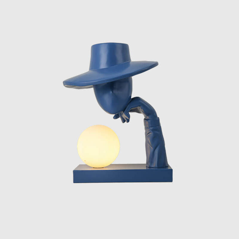 Moderne abstrakte Kunstskulptur einer menschlichen Figur mit Hut FRP 1-Licht Tischlampe 