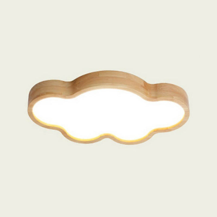 Scandinavian Modern Minimalist Clouds Stars Rubber Wood Acrylic LED Flush Mount Ceiling Light
