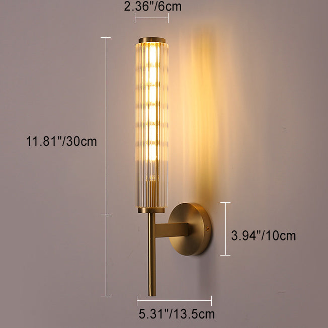 Moderne Luxus Messing Glas Zylinder 1-Licht Wandleuchte Lampe für Schlafzimmer 