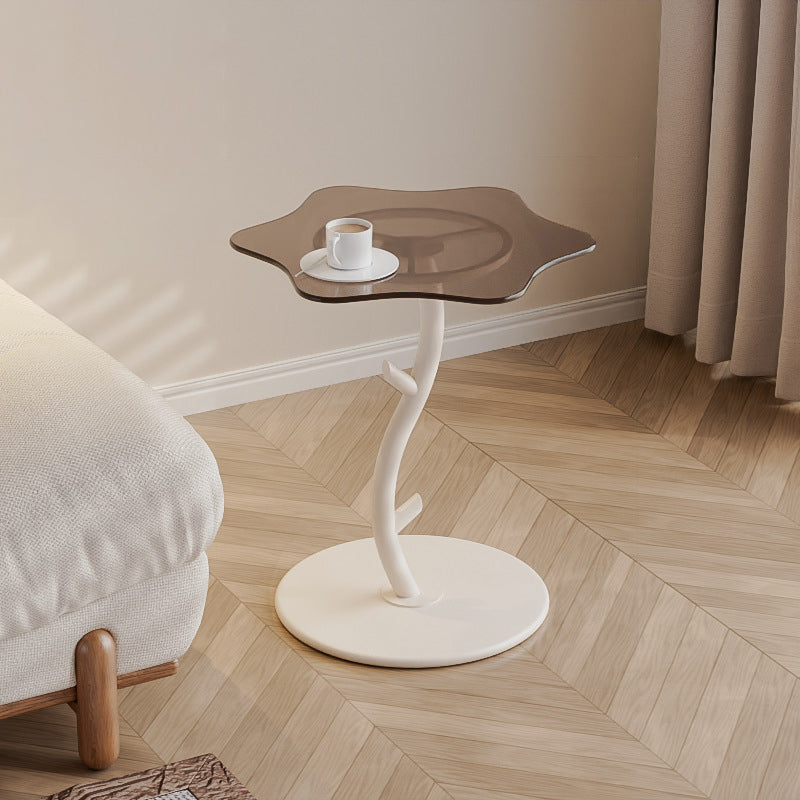 Contemporary Creative Clouds Rock Slab Tempered Glass Carbon Steel End Table 1-Tier For Bedroom