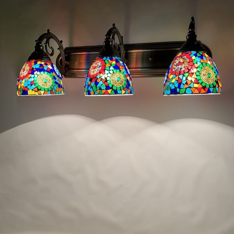 Tiffany Mediterranes Horn Buntglas 3-Licht Badezimmer Eitelkeit Spiegel Vorderwand Wandleuchte 