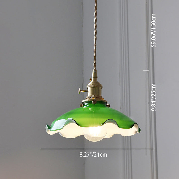 Suspension lumineuse à 1 lumière en laiton et verre avec motif floral chinois traditionnel pour salon 