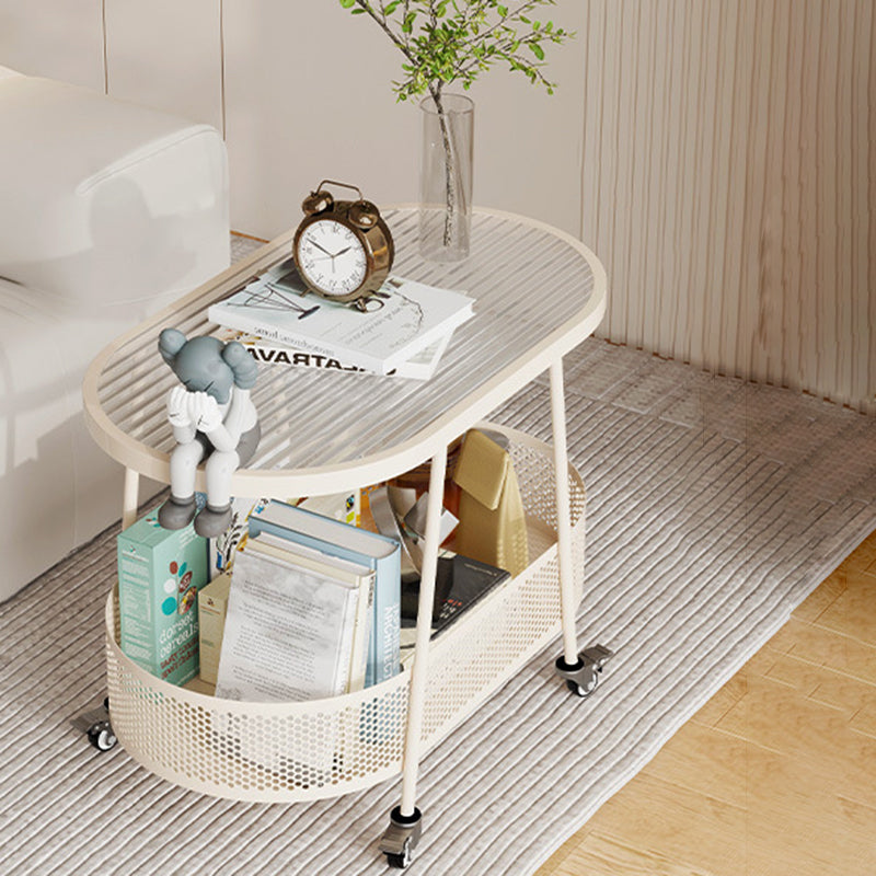 Mesa Auxiliar Rectangular de Hierro y Vidrio Minimalista Moderna de 2 Niveles para Sala de Estar 