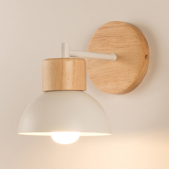 Lámpara de Aplique de Pared de 1 Luz Moderna Minimalista Redonda de Madera de Media Luna de Hierro y Resina para Sala de Estar 