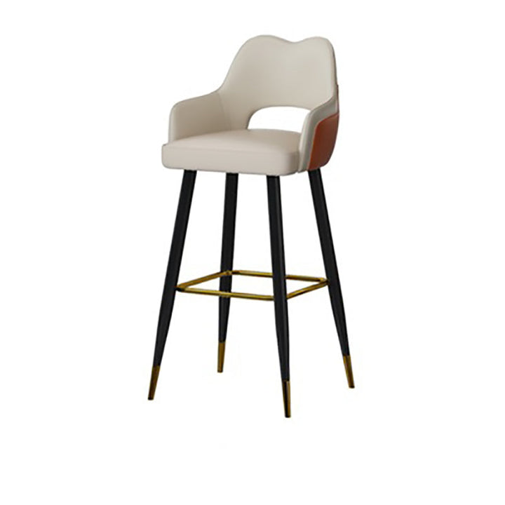 Modern Minimalist Square Wave Faux Leather Iron Bar Stool Armrest Backrest For Dining Room