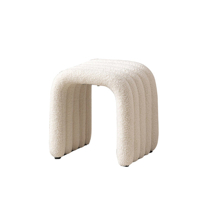 Taburete tocador contemporáneo nórdico con arco, estructura de acero al carbono y tapizado de tela sherpa, sin respaldo, para dormitorio 