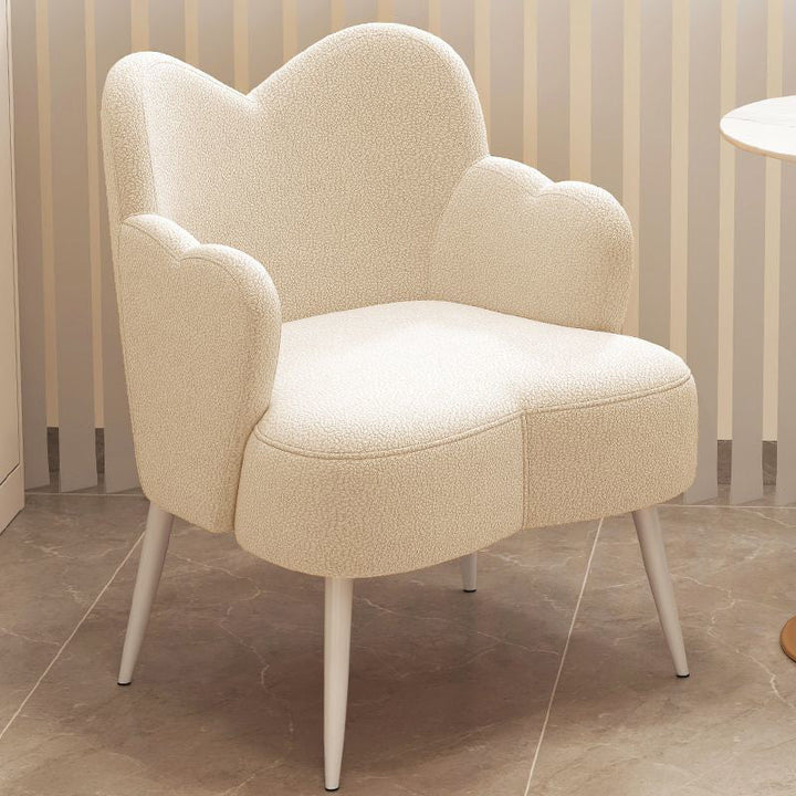 Modern Minimalist Cream Curve Sherpa Fabric Metal Vanity Stool Backrest Arm For Bedroom