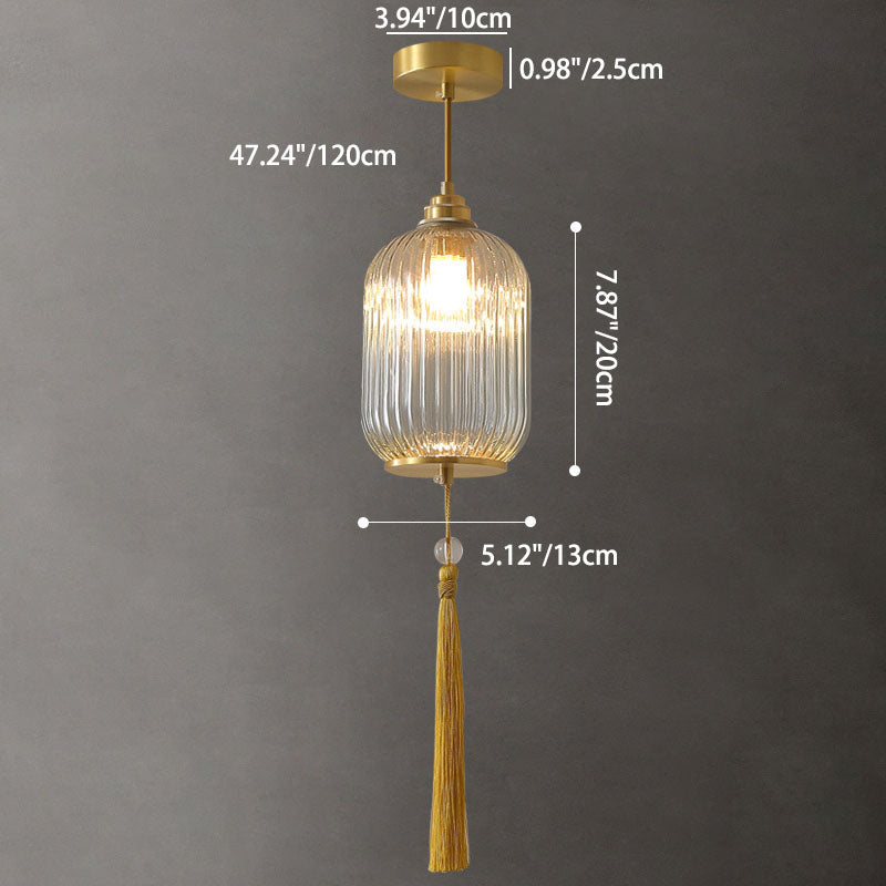 Lámpara colgante de 1 luz con vidrio de cobre esférico de linterna china tradicional para dormitorio 