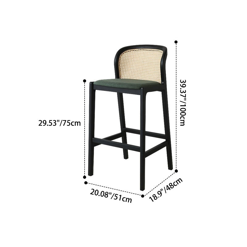 Tabouret de bar en bois avec tissu traditionnel français, dossier et repose-pieds pour salle à manger 