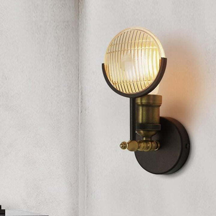 Zeitgenössische Vintage Runde Stück Eisen Glas 1-Licht Wand Leuchte Lampe für Schlafzimmer 