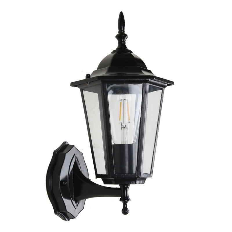 Zeitgenössische industrielle sechseckige Aluminiumrahmen Milchglas 1-Licht Außenwandleuchte Lampe für Garten 