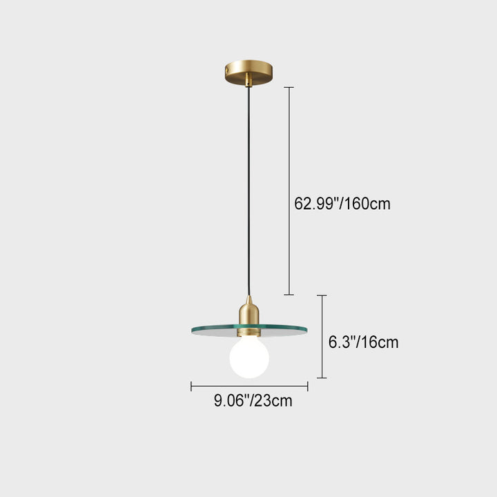 Contemporary Scandinavian Glass Round Disc Copper Lamp Head 1-Light Pendant Light For Dining Room