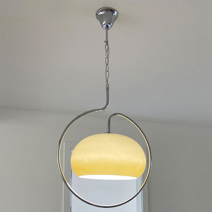 Zeitgenössische Retro Creme Runde Hardware Glas 1-Licht Pendelleuchte für Wohnzimmer 