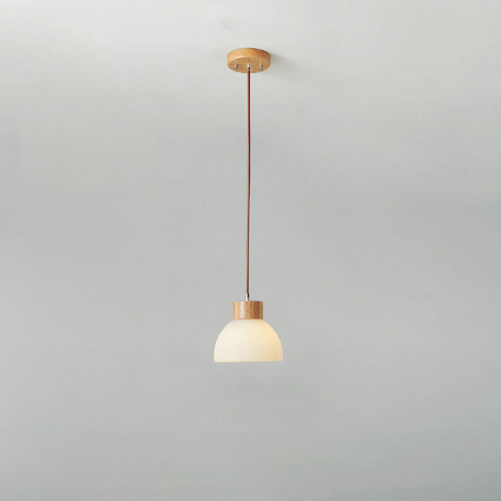 Traditional Japanese Rubber Wood Glass Bowl Hemispheric 1/3 Light Pendant Light Island Light For Dining Room