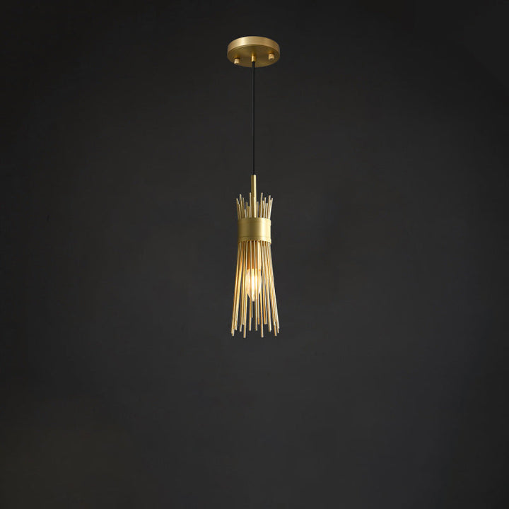 Contemporáneo Creativo Bambú Palo Cilindro Cobre 1/2 Luces Lámpara Colgante Para Dormitorio 