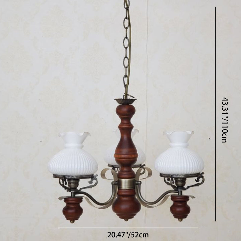 Chandelier traditionnel rustique en fer à fleurs rondes en bois massif à 3 lumières pour salon 