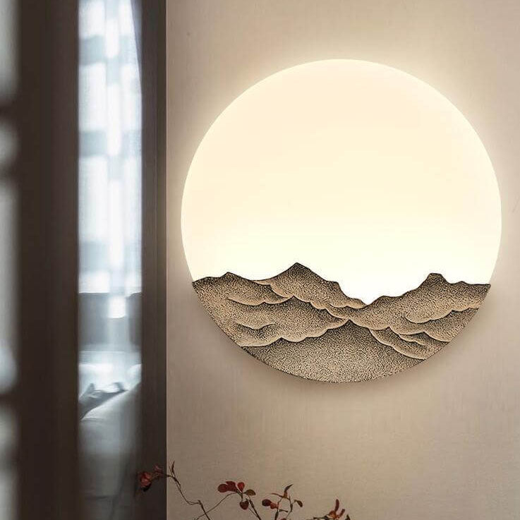 Chinese Classical Three-Dimensional Sculpture Resin Mountain Acrylic Round LED Wall Sconce Lamp