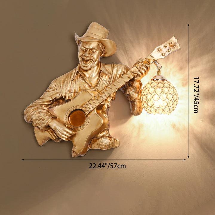 Lampe murale contemporaine à 1 lumière en résine cristal pour guitariste créatif pour salle de divertissement 