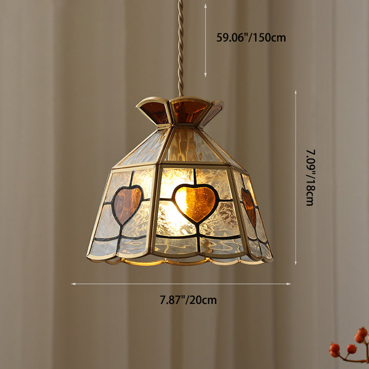 Lustre Suspendu à 1 Lumière en Verre Cuivre avec Couronne Cœur Vintage Traditionnelle pour Chambre 