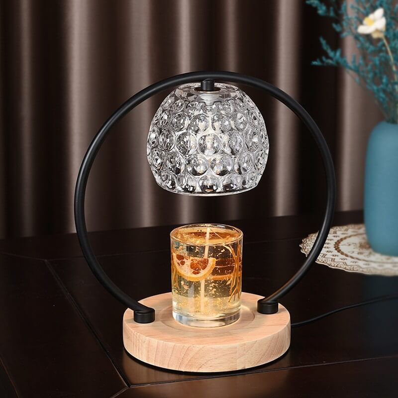 Europäische Moderne Aromatherapie Eiche Glas Metall LED Schmelzwachs Tischlampe 