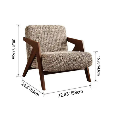 Contemporary Nordic Square Upholstered Cotton Linen Fabric Solid Wood Accent Chair Backrest Armrest For Living Room