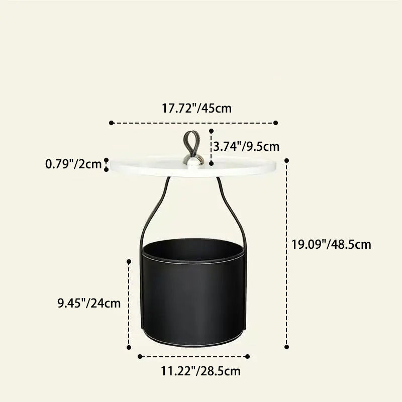 Contemporary Creative Round Barrel Faux Saddle Leather Stainless Steel Coffee Table Tote For Living Room