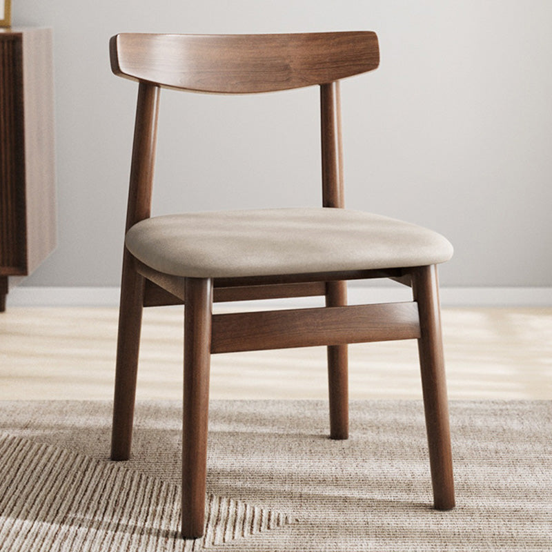 Silla de Comedor Tapizada en Cuero Nappa de Doble Capa Cuadrada Retro Contemporánea con Respaldo Abierto Sin Brazos para Comedor 