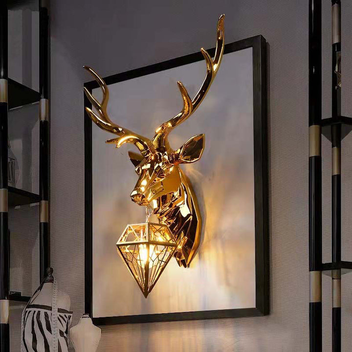 Applique murale contemporaine créative en résine avec tête de cerf 1 lumière pour salon 